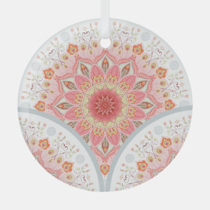 Peacock Feathers, Floral Round Ornament. Glass Ornament