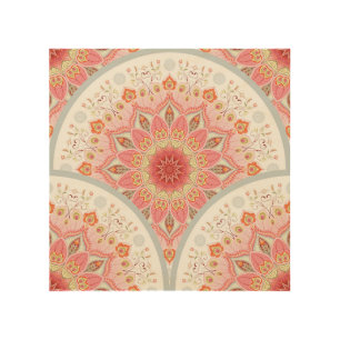 Peacock Feathers, Floral Round Ornament. Wood Wall Art