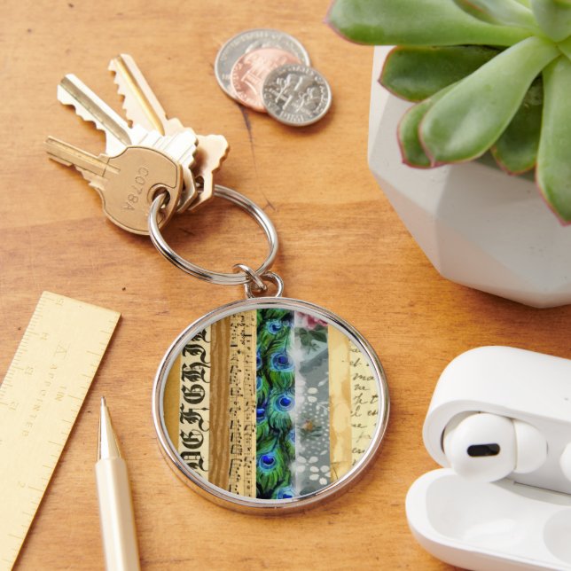 Peacock Feathers, Flowers, Leaves, Music Notes Keychain (Desk)