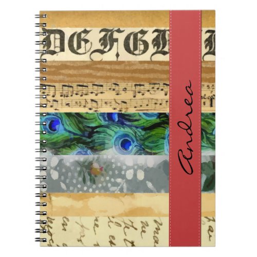 Peacock Feathers Flowers Leaves Your Name Notebook