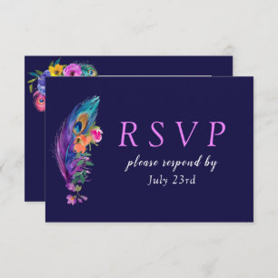 Peacock Feathers & Flowers Quinceañera RSVP Card