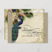 Peacock & Feathers Formal Bridal Shower Aqua Blue Invitation Postcard (Front/Back)
