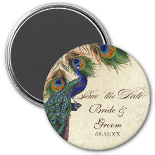 Peacock & Feathers Formal Save the Date Black Tan Magnet