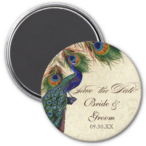 Peacock  Feathers Formal Save the Date Black Tan Magnet