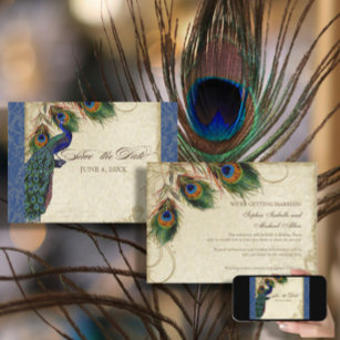 Peacock & Feathers Formal Save the Date Navy Blue Invitation