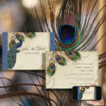 Peacock &amp; Feathers Formal Save The Date Navy Blue Invitation at Zazzle