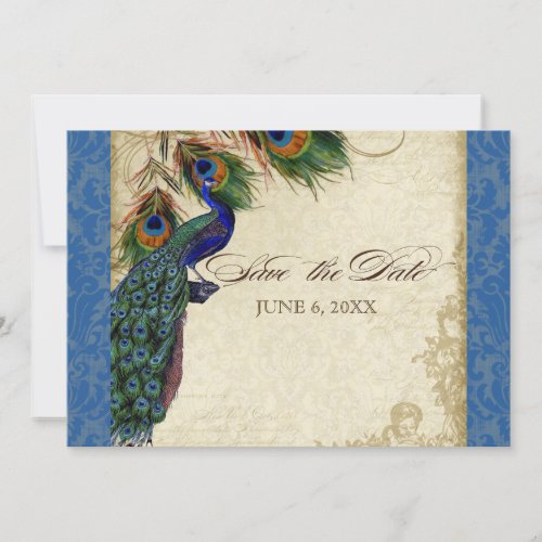 Peacock  Feathers Formal Save the Date Royal Blue Invitation