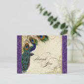 Peacock & Feathers Formal Thank You Note Purple Postcard (Standing Front)