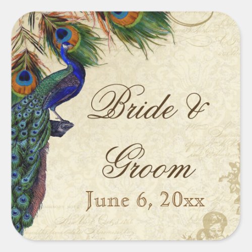 Peacock  Feathers Formal Wedding Favor Seals Tags