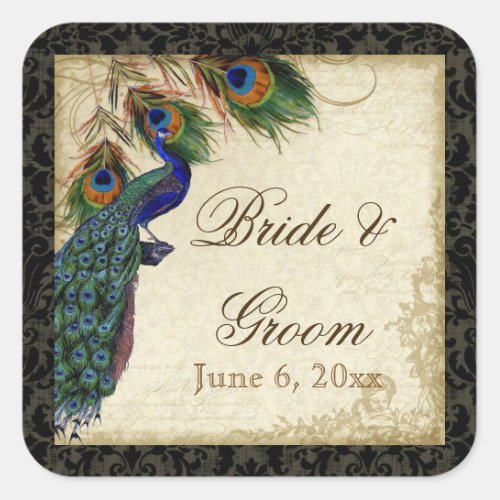 Peacock  Feathers Formal Wedding Favor Seals Tags