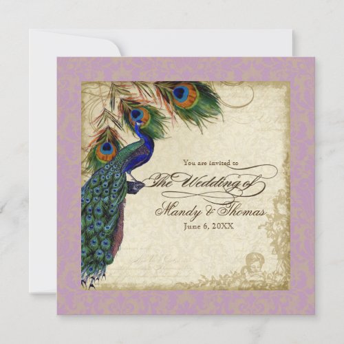 Peacock  Feathers Formal Wedding Invite Lavender