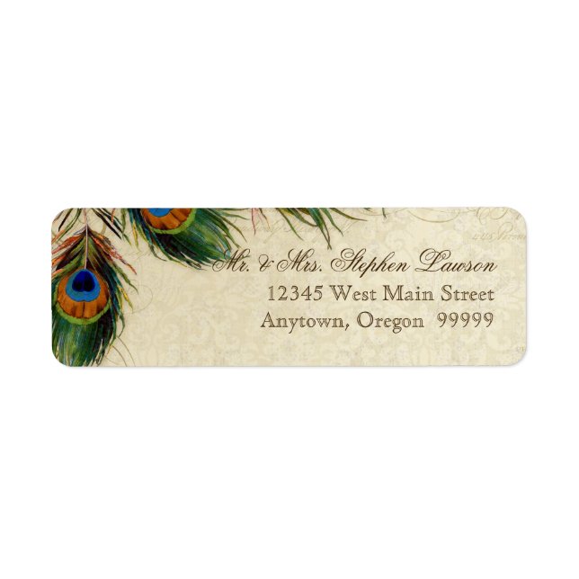 Peacock & Feathers Formal Wedding Matching Address Label (Front)