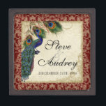 Peacock & Feathers Formal Wedding Ring Trinket Keepsake Box<br><div class="desc">COLOR PALETTE: deep burgundy red, tan, cream royal blue, green, and rust. DESIGN: This antique vintage inspired wedding collection has a complete ensemble of products and can be created in several colorways. If you would like it to match your wedding let us know via email and we'll be happy to...</div>