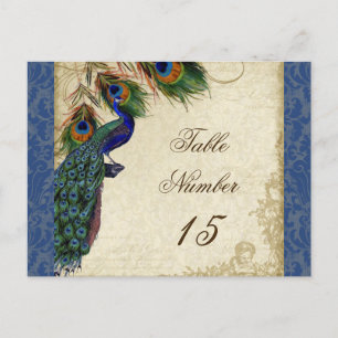 Peacock Feathers Formal Wedding Table Numbers