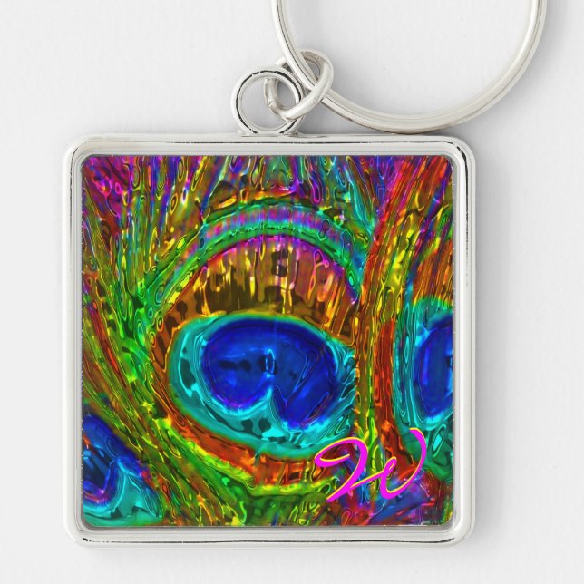 Peacock Feathers Glass Art 1 Keychains (Front)
