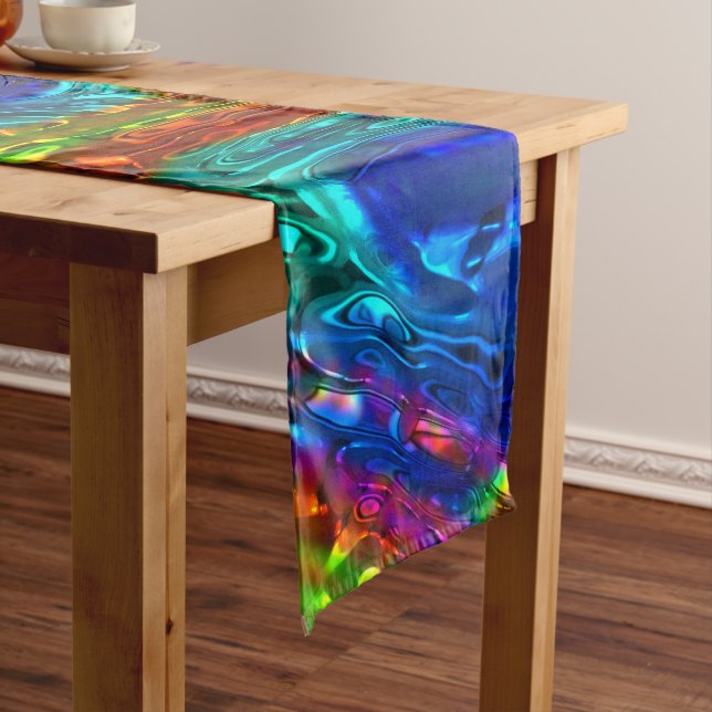 Peacock Feathers Glass Art 1 Medium Table Runner (In Situ)