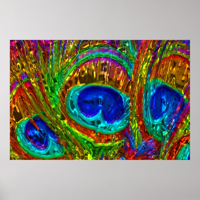 Peacock Feathers Glass Art 1 Poster (Front)
