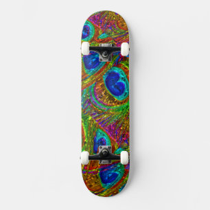 Peacock Feathers Glass Art 1 Skateboard Deck