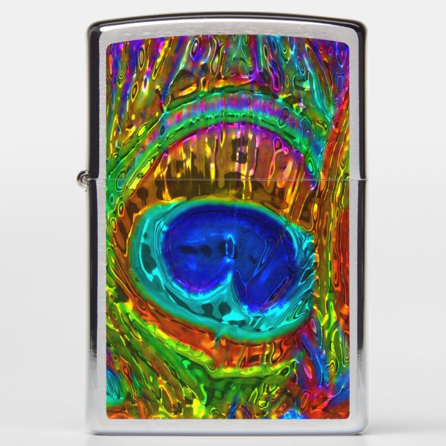 Peacock Feathers Glass Art 1 Zippo Lighter (Front)