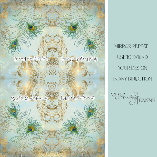 Peacock Feathers Gold and Dusty Blue Decoupage Tissue Paper (Creator Uploaded)