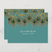 Peacock Feathers & Gold ANY COLOR Save the Date Announcement Postcard (Front/Back)