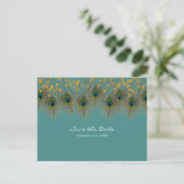 Peacock Feathers & Gold ANY COLOR Save the Date Announcement Postcard (Standing Front)