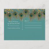 Peacock Feathers & Gold ANY COLOR Save the Date Announcement Postcard (Back)