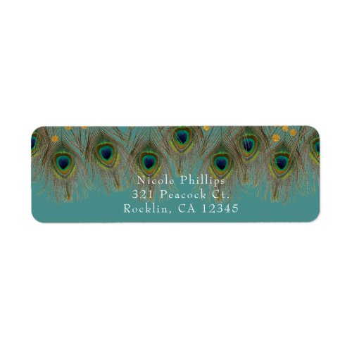 Peacock Feathers  Gold Dots ANY COLOR Invitation Label