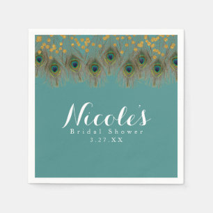 Peacock Feathers & Gold Dots ANY COLOR Party Paper Napkins
