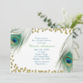 Peacock Feathers & Gold Dots Boho Glam Invitation (Standing Front)