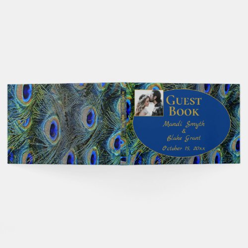 Peacock Feathers Gold Font Wedding Guest Book