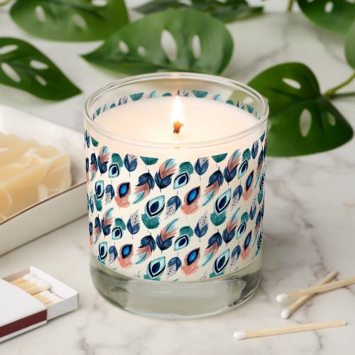 Peacock feathers graphic seamless pattern scented candle