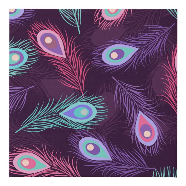 Peacock Feathers: Hand Drawn Vintage. Faux Canvas Print (Front)