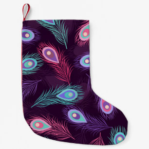 Peacock Feathers: Hand Drawn Vintage. Small Christmas Stocking