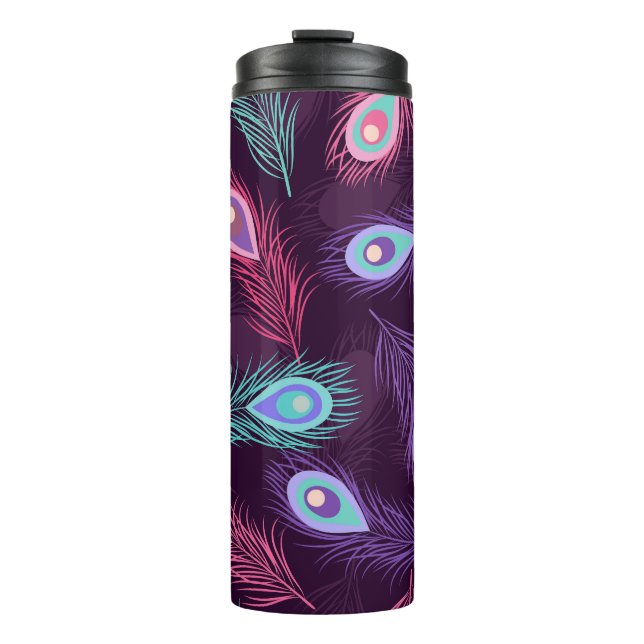Peacock Feathers: Hand Drawn Vintage. Thermal Tumbler (Front)
