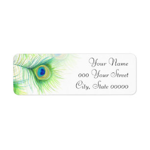 Peacock Feathers Hand Painted Wedding Label