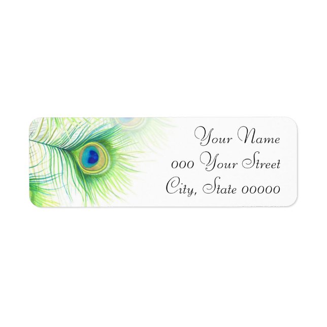 Peacock Feathers Hand Painted Wedding Label (Front)