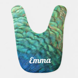 Peacock Feathers I Colorful Abstract Nature Design Baby Bib