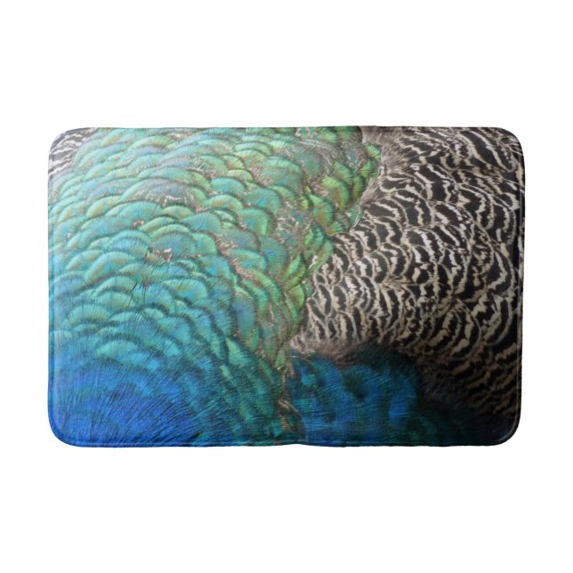 Peacock Feathers I Colorful Abstract Nature Design Bath Mat (Front)