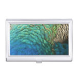 Peacock Feathers I Colorful Abstract Nature Design Business Card Holder