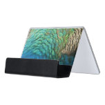 Peacock Feathers I Colorful Abstract Nature Design Desk Business Card Holder