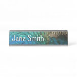 Peacock Feathers I Colorful Abstract Nature Design Desk Name Plate
