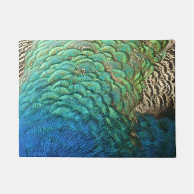 Peacock Feathers I Colorful Abstract Nature Design Doormat (Front)