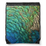 Peacock Feathers I Colorful Abstract Nature Design Drawstring Bag