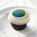 Peacock Feathers I Colorful Abstract Nature Design Edible Frosting Rounds