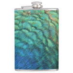 Peacock Feathers I Colorful Abstract Nature Design Flask