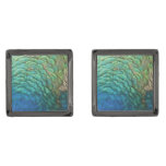 Peacock Feathers I Colorful Abstract Nature Design Gunmetal Finish Cufflinks