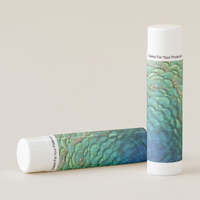 Peacock Feathers I Colorful Abstract Nature Design Lip Balm (Front)