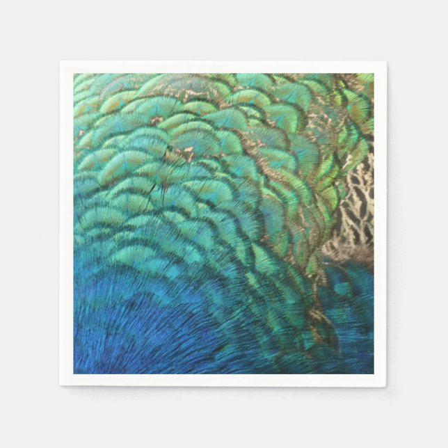 Peacock Feathers I Colorful Abstract Nature Design Paper Napkins (Front)