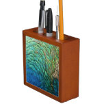 Peacock Feathers I Colorful Abstract Nature Design Pencil Holder